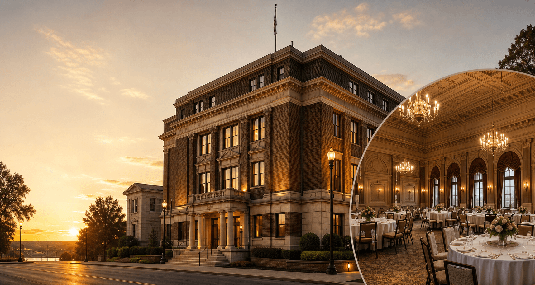 Council Bluffs Masonic Temple exterior with a formal event room